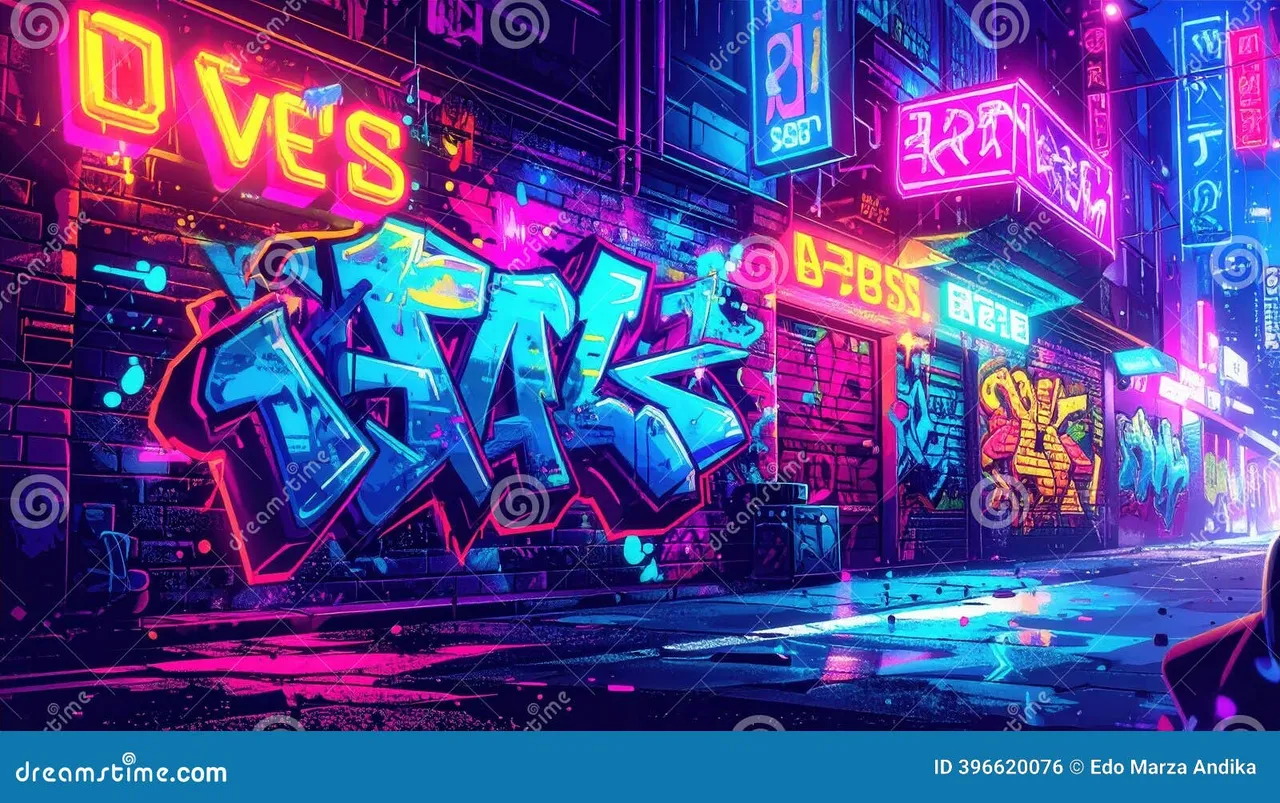 米乐体育 - 涂鸦街头赛博不夜城全景